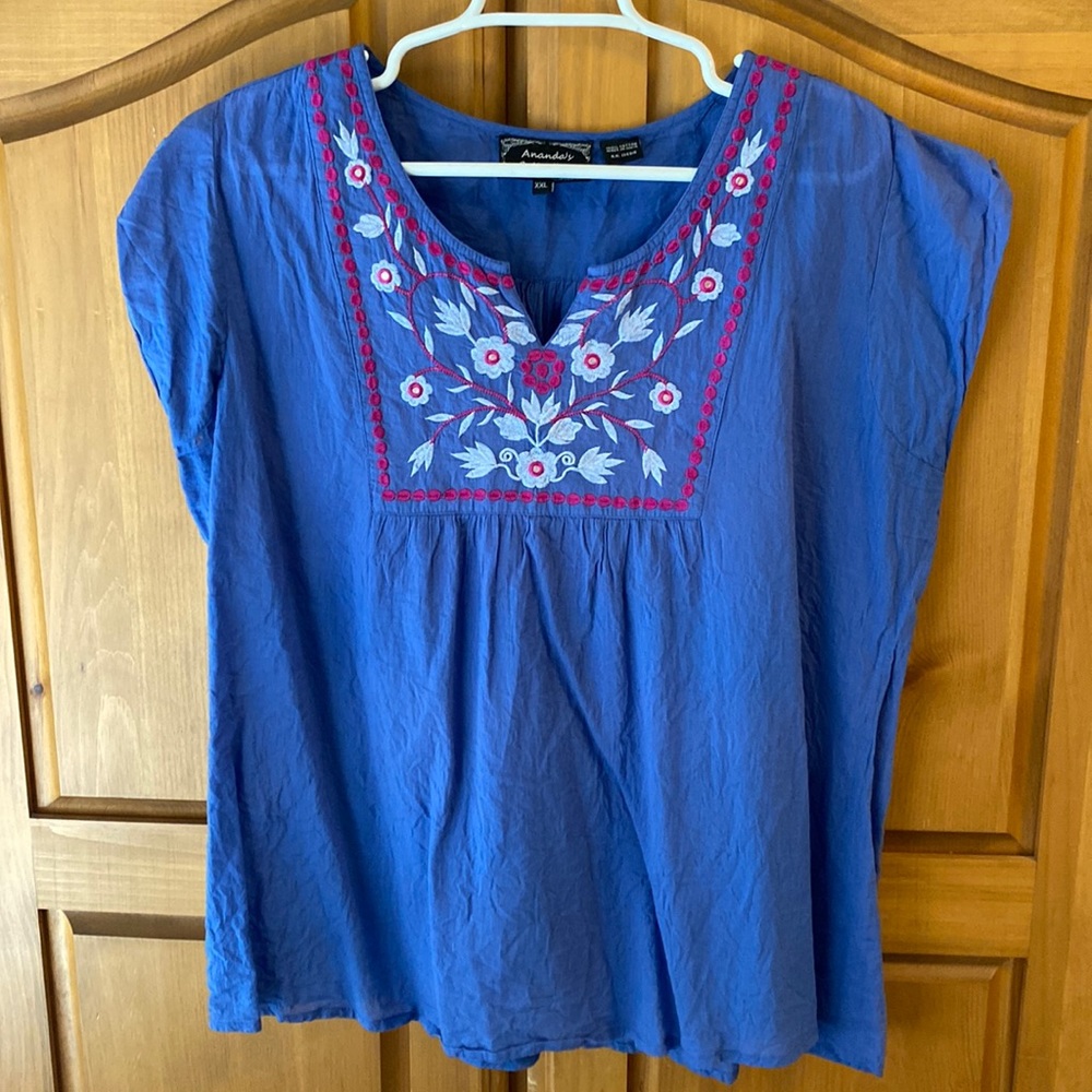 Embroidered Cap Sleeve Blouse